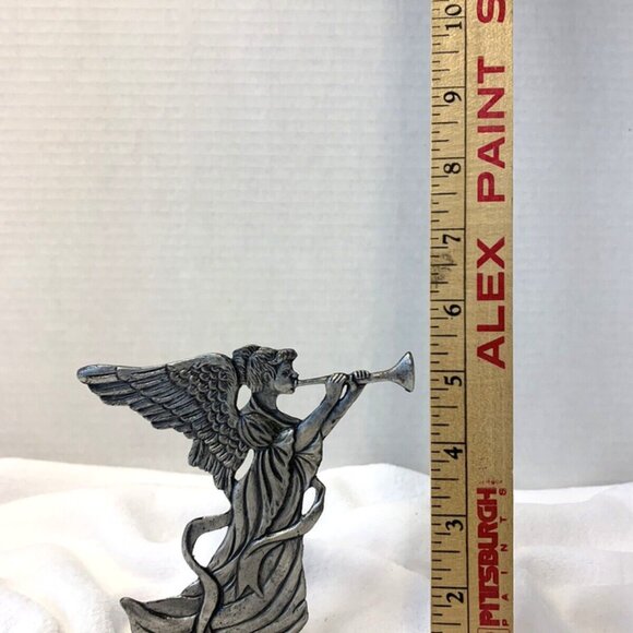 Vintage Silver Metal Horn Blowing Angel Standing Figure - Picture 4 of 5